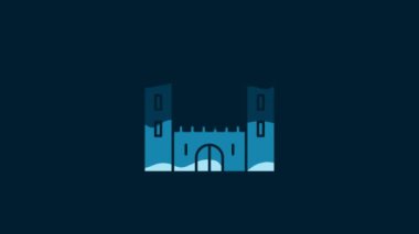 White Castle icon isolated on blue background. Fortress sign. 4K Video motion graphic animation.