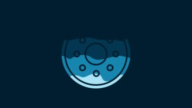 White Round wooden shield icon isolated on blue background. Security, safety, protection, privacy, guard concept. 4K Video motion graphic animation.
