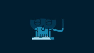 White Cup from the skull icon isolated on blue background. 4K Video motion graphic animation.