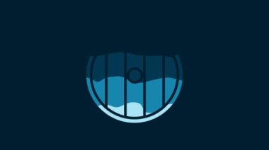 White Round wooden shield icon isolated on blue background. Security, safety, protection, privacy, guard concept. 4K Video motion graphic animation.