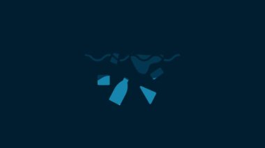 White The problem of pollution of the ocean icon isolated on blue background. The garbage, plastic, bags on the sea. 4K Video motion graphic animation.