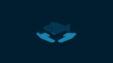 White Fish care icon isolated on blue background. 4K Video motion graphic animation.