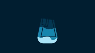 White Plastic bottle for liquid laundry detergent, bleach, dishwashing liquid icon isolated on blue background. 4K Video motion graphic animation.