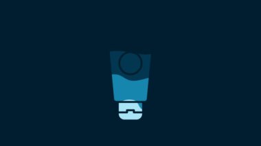 White Cream or lotion cosmetic tube icon isolated on blue background. Body care products for men. 4K Video motion graphic animation.