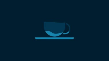 White Coffee cup icon isolated on blue background. Tea cup. Hot drink coffee. 4K Video motion graphic animation.
