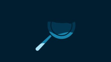 White Frying pan icon isolated on blue background. Fry or roast food symbol. 4K Video motion graphic animation.
