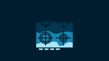 White Gas stove icon isolated on blue background. Cooktop sign. Hob with four circle burners. 4K Video motion graphic animation.