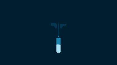 White Pizza knife icon isolated on blue background. Pizza cutter sign. Steel kitchenware equipment. 4K Video motion graphic animation.