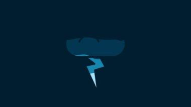 White Storm icon isolated on blue background. Cloud and lightning sign. Weather icon of storm. 4K Video motion graphic animation.