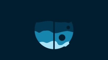 White Eclipse of the sun icon isolated on blue background. Total sonar eclipse. 4K Video motion graphic animation.