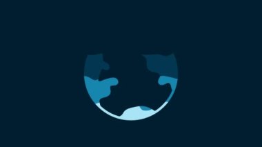 White Earth globe icon isolated on blue background. World or Earth sign. Global internet symbol. Geometric shapes. 4K Video motion graphic animation.