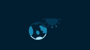 White Earth globe and sun icon isolated on blue background. World or Earth sign. Global internet symbol. Geometric shapes. 4K Video motion graphic animation.