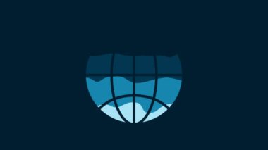 White Worldwide icon isolated on blue background. Pin on globe. 4K Video motion graphic animation.