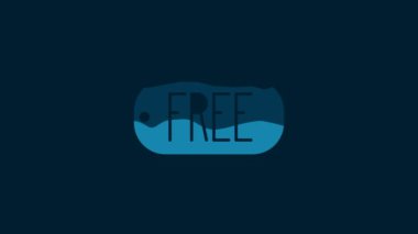 White Price tag with an inscription Free icon isolated on blue background. Badge for price. Promo tag discount. 4K Video motion graphic animation.