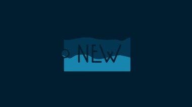 White Price tag with an inscription New icon isolated on blue background. Badge for price. Promo tag discount. 4K Video motion graphic animation.