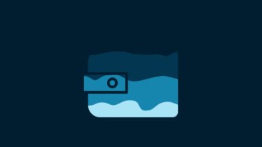 White Wallet with stacks paper money cash icon isolated on blue background. Purse icon. Cash savings symbol. 4K Video motion graphic animation.