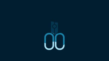 White Scissors hairdresser icon isolated on blue background. Hairdresser, fashion salon and barber sign. Barbershop symbol. 4K Video motion graphic animation.