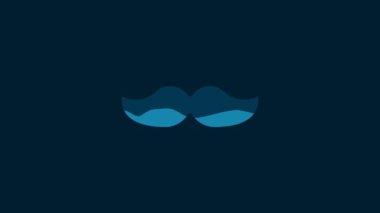 White Mustache icon isolated on blue background. Barbershop symbol. Facial hair style. 4K Video motion graphic animation.