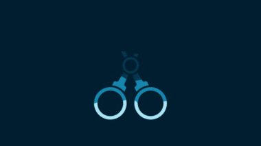 White Scissors hairdresser icon isolated on blue background. Hairdresser, fashion salon and barber sign. Barbershop symbol. 4K Video motion graphic animation.