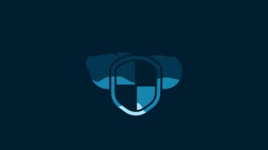 White Cloud and shield icon isolated on blue background. Cloud storage data protection. Security, safety, protection, privacy concept. 4K Video motion graphic animation.