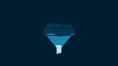 White Sales funnel with chart for marketing and startup business icon isolated on blue background. Infographic template. 4K Video motion graphic animation.