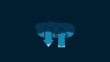 White Cloud download and upload icon isolated on blue background. 4K Video motion graphic animation.