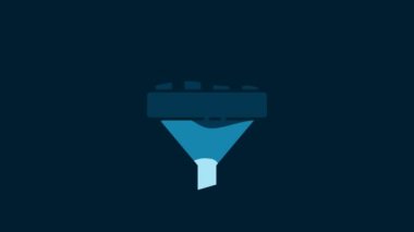 White Sales funnel with chart for marketing and startup business icon isolated on blue background. Infographic template. 4K Video motion graphic animation.