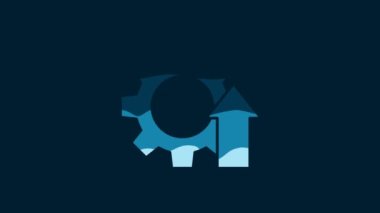 White Arrow growth gear business icon isolated on blue background. Productivity icon. 4K Video motion graphic animation.