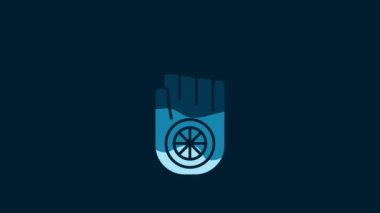 White Symbol of Jainism or Jain Dharma icon isolated on blue background. Religious sign. Symbol of Ahimsa. 4K Video motion graphic animation.