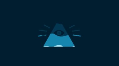 White Masons symbol All-seeing eye of God icon isolated on blue background. The eye of Providence in the triangle. 4K Video motion graphic animation.