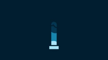 White Burning candle icon isolated on blue background. Cylindrical candle stick with burning flame. 4K Video motion graphic animation.