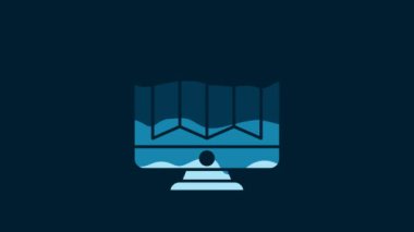 White Location of the forest on a map in monitor icon isolated on blue background. 4K Video motion graphic animation.