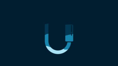 White Carabiner icon isolated on blue background. Extreme sport. Sport equipment. 4K Video motion graphic animation.