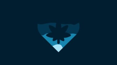 White Marijuana leaf in heart shape icon isolated on blue background. Hemp symbol. 4K Video motion graphic animation.