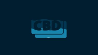 White Cannabis molecule icon isolated on blue background. Cannabidiol molecular structures, THC and CBD formula. Marijuana sign. 4K Video motion graphic animation.