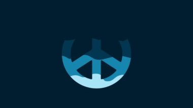White Peace icon isolated on blue background. Hippie symbol of peace. 4K Video motion graphic animation.