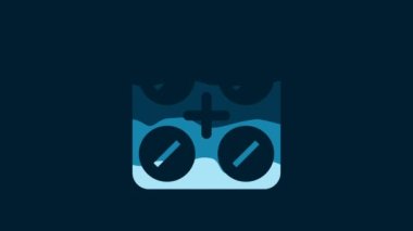 White Medical pills with marijuana or cannabis leaf icon isolated on blue background. Mock up of cannabis oil extracts in jars. 4K Video motion graphic animation.