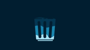 White Trash can icon isolated on blue background. Garbage bin sign. Recycle basket icon. Office trash icon. 4K Video motion graphic animation.