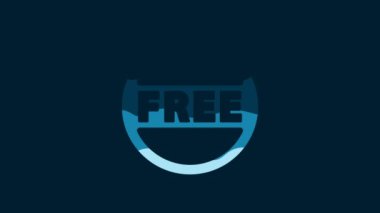 White Price tag with an inscription Free icon isolated on blue background. Badge for price. Promo tag discount. 4K Video motion graphic animation.