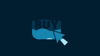 White Buy button icon isolated on blue background. 4K Video motion graphic animation.