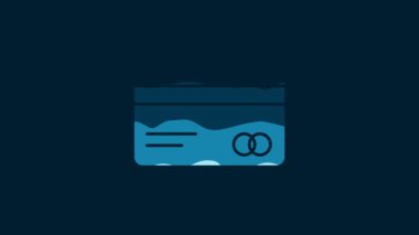 White Credit card icon isolated on blue background. Online payment. Cash withdrawal. Financial operations. Shopping sign. 4K Video motion graphic animation.