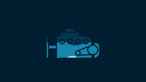 Белый Значок Двигателя Автомобиля Выделен Синем Фоне Видеографическая Анимация — стоковое видео