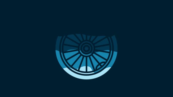 White Car Wheel Icon Isolated Blue Background Video Motion Graphic — Vídeo de stock