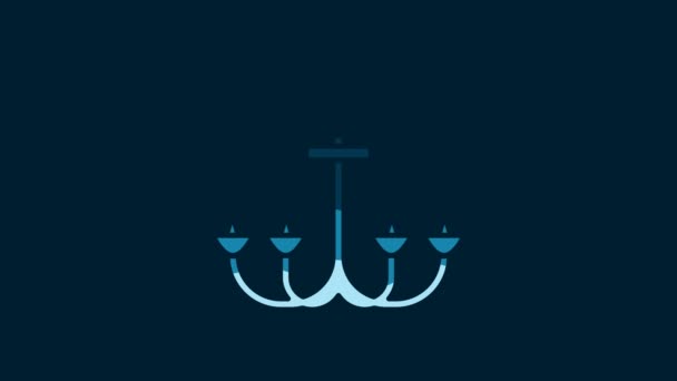 White Chandelier Icon Isolated Blue Background Video Motion Graphic Animation — Vídeo de stock