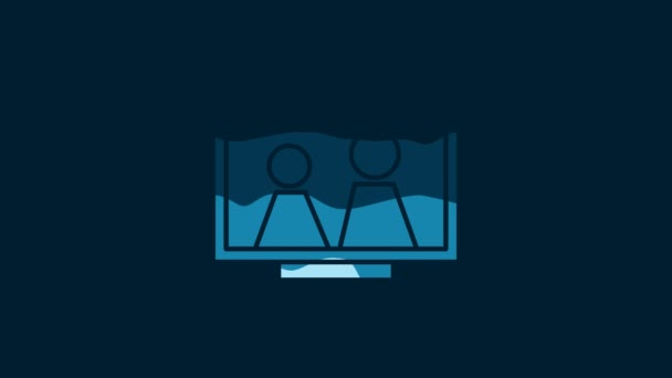 青い背景に隔離されたテーブルアイコン上の白い画像フレーム 4Kビデオモーショングラフィックアニメーション — ストック動画