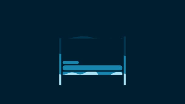 白色的床图标孤立在蓝色的背景 4K视频运动图形动画 — 图库视频影像
