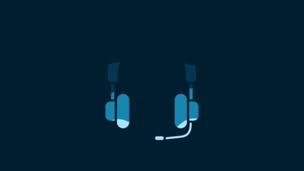 Ikon White Headphone Diisolasi Dengan Latar Belakang Biru Telepon Suara — Stok Video