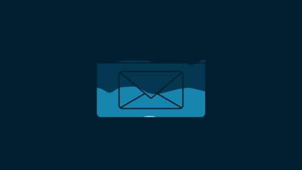 白いメールと青い背景に隔離された電子メールのアイコン 記号メールを封筒に入れます メールメッセージのサイン 4Kビデオモーショングラフィックアニメーション — ストック動画