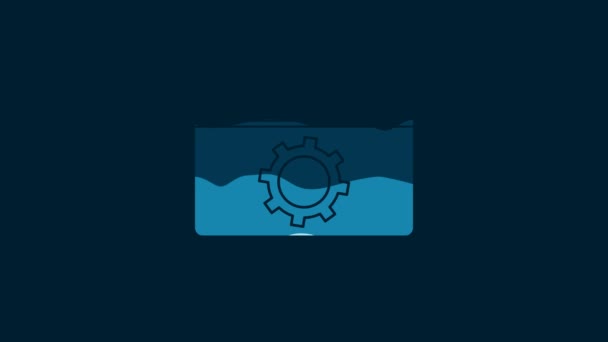 White Setting Icon Isolated Blue Background Adjusting Service Maintenance Repair — Stockvideo