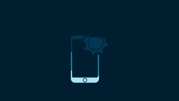 Белый Мобильный Телефон Отверткой Значком Гаечного Ключа Синем Фоне Регулировка — стоковое видео